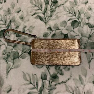 Nine West Metallic Bronze Leather Zip Pouch